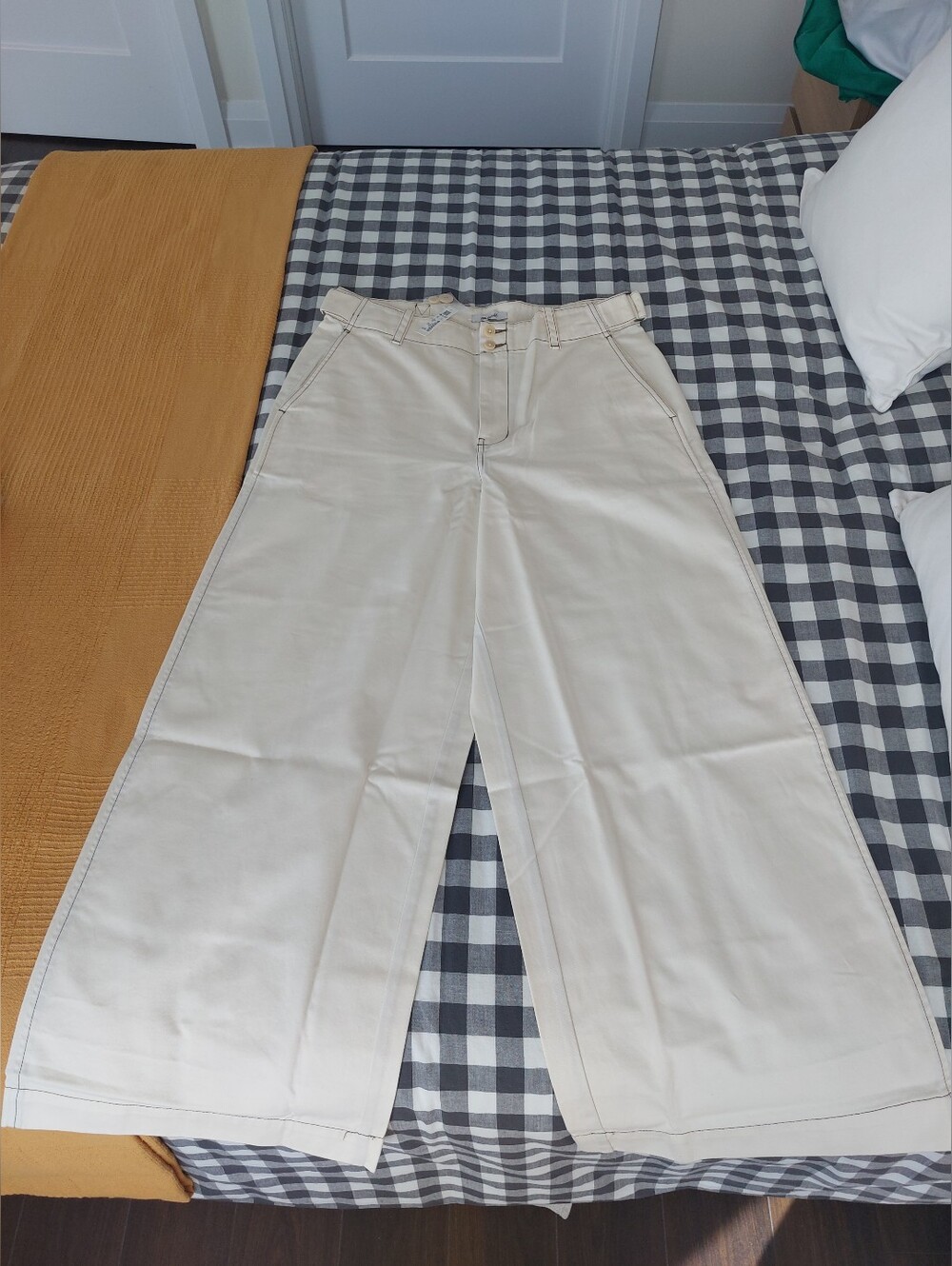 NWT Madewell Women High Rise Wide Leg Pants Structured Cotton Size 10 Cream